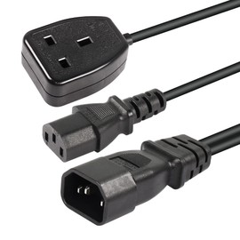 CERRXIAN 1FT C14 to C13 + UK Outlet Socket Y Splitter Power Cable,IEC 320 C14 Male to C13+UK Female AC Conversion Cable