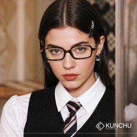 kunchu Blue Light Glasses for Woman, Small Square Fashion Computer Glasses - Lightweight & UV Protection (White Floral)