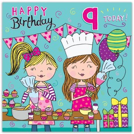 Twizler 9th Birthday Card for Girls - Baking & Cooking - Age 9 Happy Birthday Card for Girl - Daughter 9 Year Old Childrens Card - Granddaughter Birthday Card Age Nine