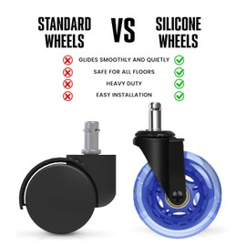 Office Chair Wheels for Carpet and Hardwood Floors Laminate Heavy Duty Casters mat Rubber Silicon Rollers Wheels Replacement Desk Chair Accessories (Blue)