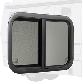 Horizontal RV Window 24"W x 15"H RV Door Window Tinted Sliding RV Window with Net Screen, Trim Ring RV Window Replacement for 15/16" to 1-3/4" Thick Walls,Camper Window for Trailer Camper,DOT Approved