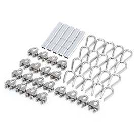60 Pcs Cable Clamp 1/8" Wire Rope Accessory Set M3 304 Stainless Steel Thimbles Rigging with Wire Clamps Aluminum Crimping Loop Sleeve Ferrule (M3(1/8"))