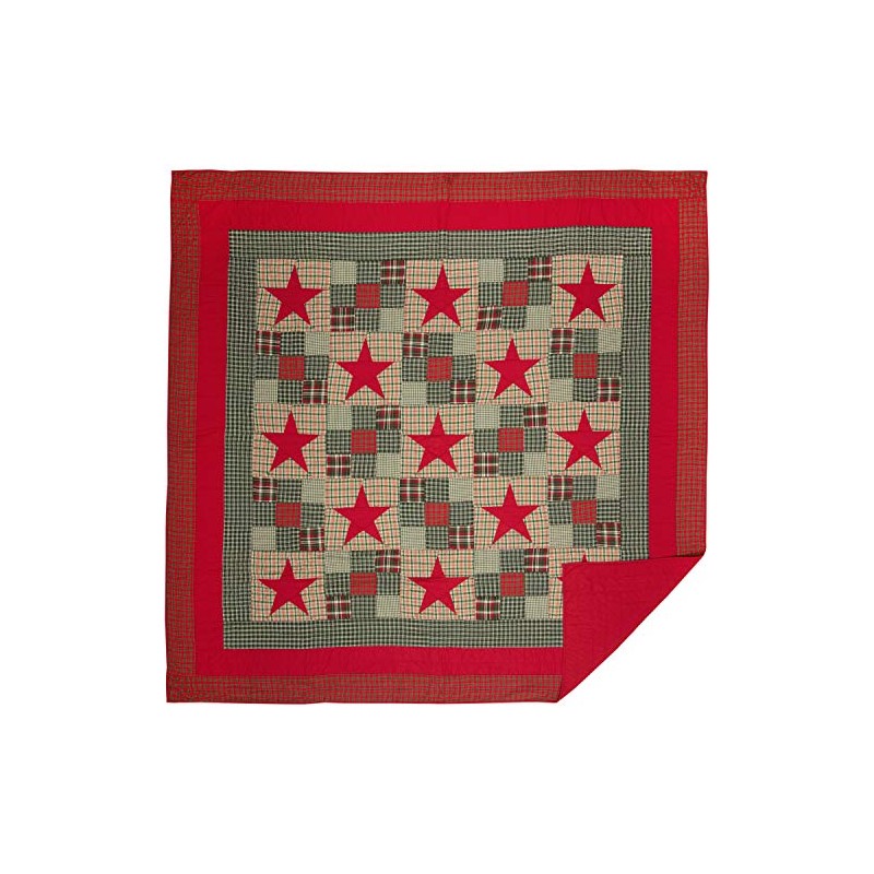 VHC Brands Forreston Ninepatch Queen 90x90 Quilt, Red