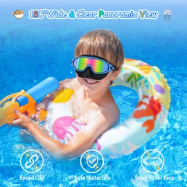 2 Pack Kids Swim Goggles with Nose Cover, Anti-Fog UV Protection Swimming Goggles for Kids Youth 3-15 Wide View,Adjustable Strap