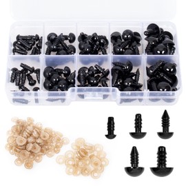 100 Pcs Black Plastic Safety Eyes with 100 Pcs Washers,Plastic Safety Eyes for Crochet Animal Crafts Doll Eyes,Assorted Sizes Plastic Doll Eyes for Plush Animal and Teddy Bear Craft Making
