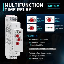 Multifunction Time Relay, IGEYAPA 16A Delay ON Off GRT8 M1 AC DC 12-240V with 10 Relay Timer Control Delay Function Mode DIN Rail Electronic Relays of Wide Time Delay Range for 0.1 Seconds to 10 Days
