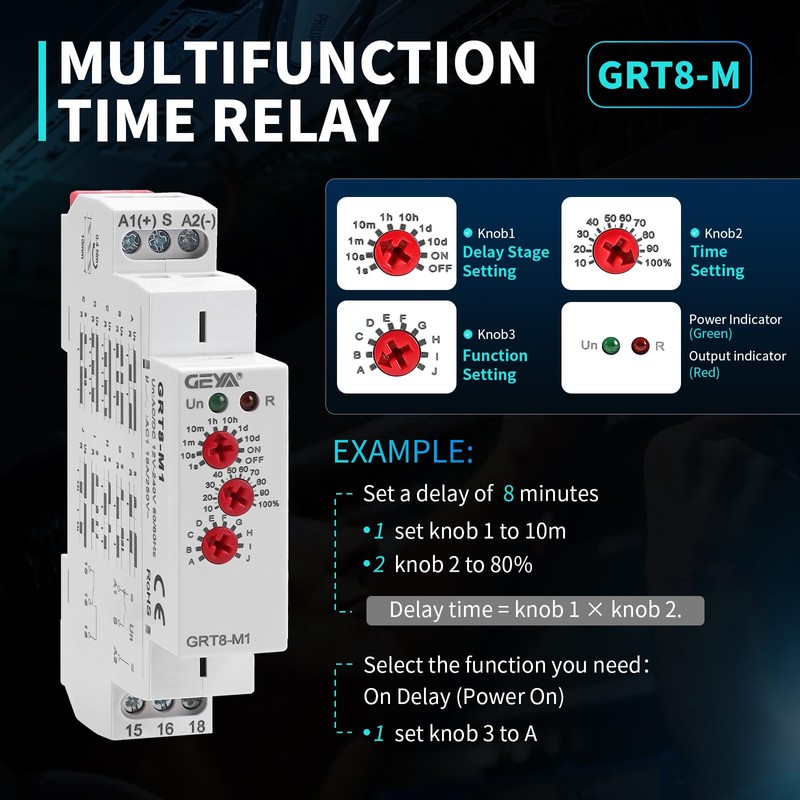 Multifunction Time Relay, IGEYAPA 16A Delay ON Off GRT8 M1