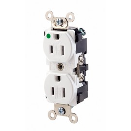 Leviton 15-Amp, 125 Volt, Extra Heavy Duty Hospital Grade, Duplex Receptacle, Tamper-Resistant, Straight Blade, Self Grounding, 8200-SGW, White