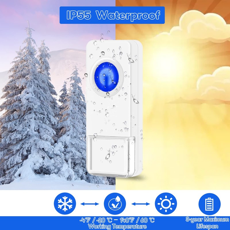 Wireless Doorbell, Coolqiya Door Bell Chimes Kit with 3 Plugin