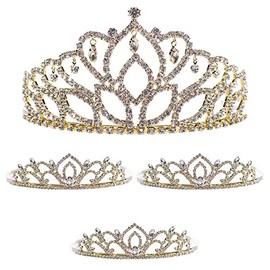Anderson's Gold Mirabella Queen and Kiley Princess Rhinestone Tiara 4-Piece Set, Prom, Homecoming Coronation, Royalty Tiara Set For Prom, Homecoming, School Dance, Costume, Party, Pageant, Event