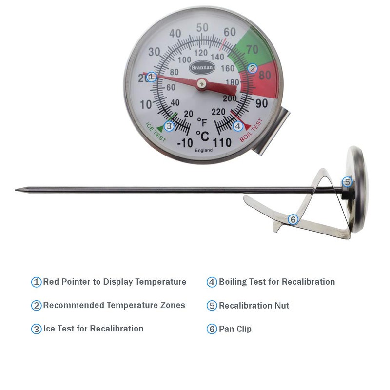 Milch- und Kaffeethermometer, Edelstahl, mit Fühler (17,5 cm)