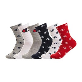 Champion unisex child Champion Kid's 6 Pack "C" All Over Crew Socks, 30, 7 9 US