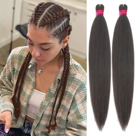 Brown-Black Braiding Hair Extension, 28 Inches Pre Stretched Braiding Hair for hair Braids,2 Packs Yaki Texture Synthetic Braid Hair