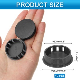 sourcing map 10pcs Nylon Plastic Hole Plugs, 1-2/7"(32mm) Round Drill Screw Hole Plugs Covers Knockout Locking Plastic Plugs Insert End Caps for Kitchen Cabinet Furniture, Black