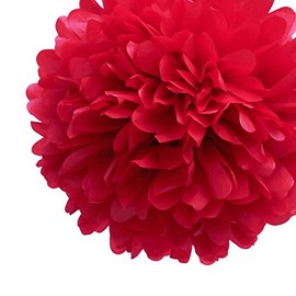 Red Tissue Puff Flower Paper Pom Pom Party Decorations (10", 3 Pack) - Christmas Holiday Party Supplies, Outdoor & Indoor Red Wedding Decor, Hanging Ceiling Tissue Party Pompom Balls