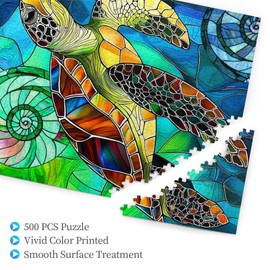 Sea Turtle Jigsaw Puzzles 500 Pieces for Adults, Ninja Sea Turtle Puzzle Glass Style, Blue Ocean Turtle Challenging Family Activity Puzzle, Perfect for Game Nights-DIY Home Wall Decor Art Puzzles