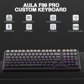 AULA F99 Pro Wireless Mechanical Keyboard,Hot Swappable Custom Keyboard,RGB Backlit,Pre-lubed Linear Switches,Side Printed PBT Keycaps,2.4GHz/USB-C/BT5.0 Mechanical Gaming Keyboards