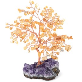 MASGEMES Chakra Gemstone Crystal Tree, Natural Citrine Tree Row Amethyst Cluster Base,Yellow Crystal Feng Shui Bonsai Money Tree Home Decor for Luck and Wealth 5.5"-6.3"