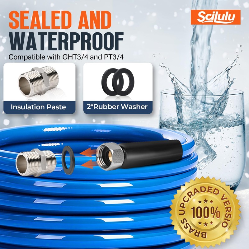 Scilulu 15FT Heated Water Hose for RV, Freeze Protection to