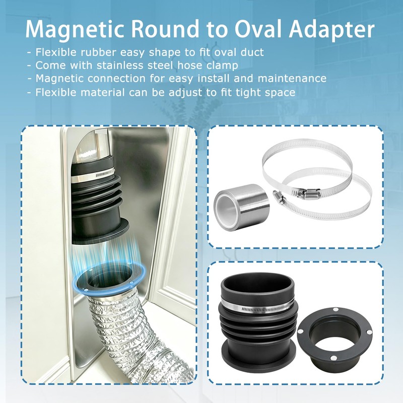 JPFLAEYX Round to Oval Duct Adapter with Magnetic Coupling for