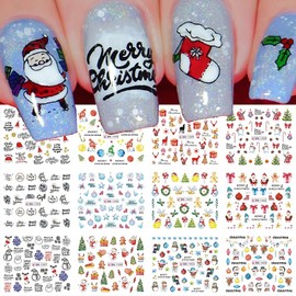 Christmas Nail Art Stickers 12 Sheets Cute Nail Stickers Christmas Water Transfer Nail Decals Snowman Gingerbread Elk Nail Designs Christmas Nail Art Decoration Winter Water Decals Stickers for Women