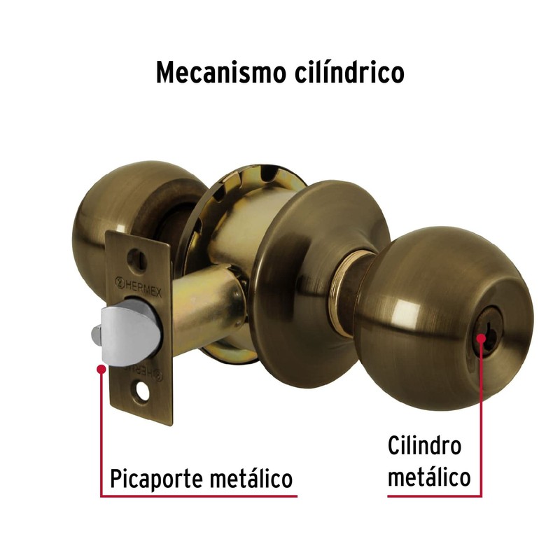 Hermex Basic BAL-LA-RP, Cerradura de pomo tipo esfera para recámara,
