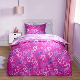 OHS Hearts Duvet Double, Microfibre Soft Valentines Day Quilt Covers Double Bed Set with Pillowcases Bedding Covers Luxury Super Soft Comfy, Pink Graphic