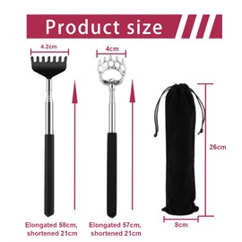 COYUN Pack of 2 Back Scratcher, Stainless Steel Telescopic Back Scratcher, Back Scratcher, Telescopic Scratcher, Gift for Men, for Home, Travel and Office