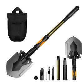 HSWGHWX 28" Tactical Folding Shovel Military Multi-Tool - Entrenching Tool with Pick/Axe/Saw, Carry Case - Portable for Car, Camping,Snow, Hiking, Survival Gear