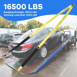 V-Bridle Tow Strap 2" x 6' with Snap Hooks, 5500lbs Load Limit Recovery Tow Straps with D Ring Axle Straps Cordura Sleeve for Car Towing, Rollback, Flatbed, Tow Truck