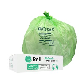 Reli. Biodegradable 33 Gallon Trash Bags | 250 Count Bulk | ASTM D6954 | Green | Eco-Friendly | Oxobiodegradable Under Certain Conditions (See Product Description)