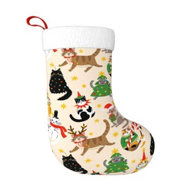 Cartoon Cat Christmas Stocking,17.7" Xmas Fireplace Hanging Stockings Decoration Stockings for Family Holiday Party Decoration（1 Piece）