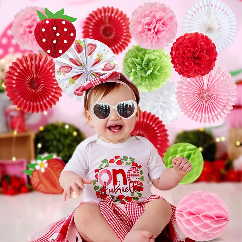 Homarkable Strawberry Birthday Decorations, Strawberry First Birthday Décor, Red Pink