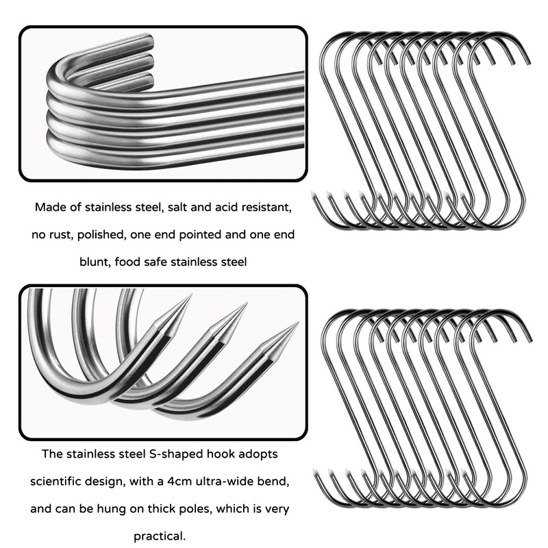 ZXNJA Pack of 20 Meat Hooks, S Hooks, Butcher Hooks,