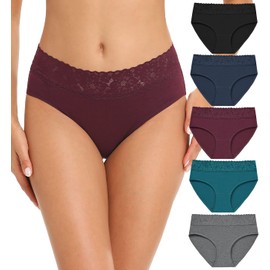 RHYFF Womens Underwear Cotton Hipster Panties Lace Soft Bikini Panty Ladies Stretch Full Briefs 5 Pack S-XL(R6004XL-Dark)