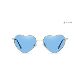 WDZAYXC Polarised Heart Shaped Sunglasses for Women Vintage Metal Frame Cute Glasses for Party and Festival, Gold/Blue
