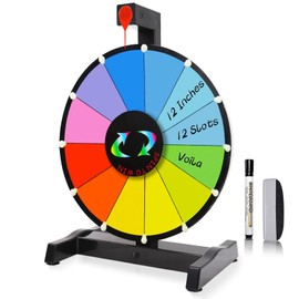 iElyiEsy Spinning Prize Wheel 12 Inch Tabletop Prize Wheel Spinner with Stand, 12 Color Slots, Erasable Surface for Trade Show Carnival Party Fortune Game