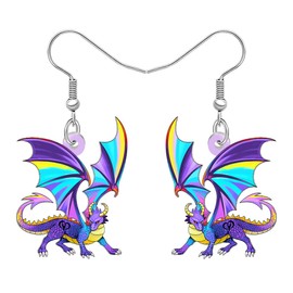DUOWEI Acrylic Fantasy Dragon Dangle Earrings Cute Dinosaur Dino Creative Mythical Design Medieval Animal Unique Jewelry Dragon Gifts for Women Mom Charms (Purple)