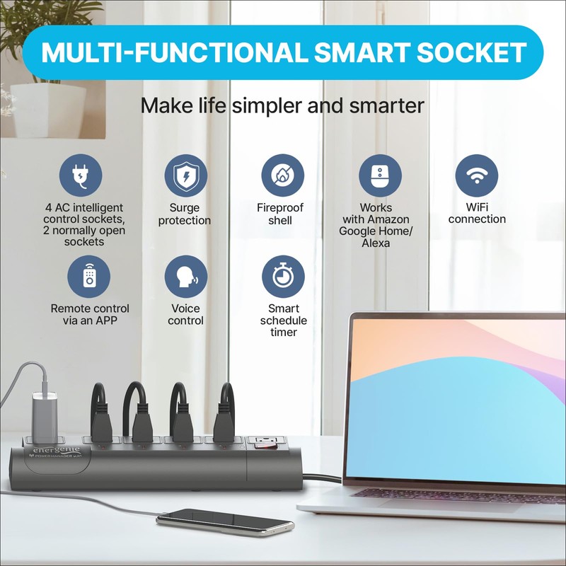 Smart Plug Power Strip, 4 Individually Controlled Smart Outlets and