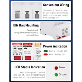 DIHOOL Ground Fault Circuit Breaker with Voltage Surge Arrester Protection, 25 Amp AC 120V-240V, DIN Rail Mount Residual Current Circuit Breaker 25A