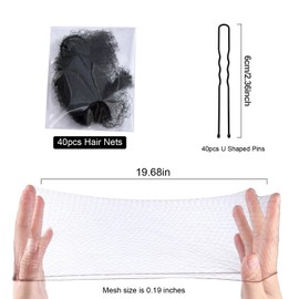 WUBAYI 40PCS Invisible Bun Nets,Hair Nets for Women Buns,Invisible Elastic Edge Mesh with 40PCS U Shaped Hair Pins for Women Girls Ballet Dance
