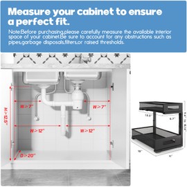 1 Pack 19IN Depth Under Sink Storage Organizer, Large 2-Tier Elegant Mesh Pull Out Shelf for Kitchen and Bathroom Cabinet Organization, L-Shaped and Adjustable Height Design-Black