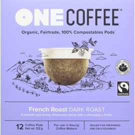 OneCoffee Organic French Roast 12 Count Single Serve Coffee 100% Compostable K Cup for Keurig Machines - Dark Roast
