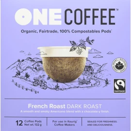 OneCoffee Organic French Roast 12 Count Single Serve Coffee 100% Compostable K Cup for Keurig Machines - Dark Roast