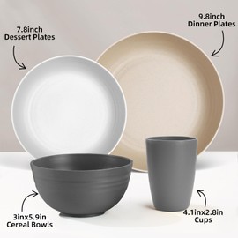 Gudvilla Wheat Straw Dinnerware Sets for 8, 32Pcs Lightweight Unbreakable Plates and Bowls Sets for Elderly Kids, Dishwasher Microwave Safe Plastic Dinnerware set, Plastic Dishes Set for Camping Rv