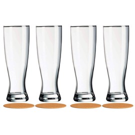 AMZ Empire 16 oz Pilsner Beer Glasses Set of 4, Classic Drinking Beer Glass, Premium Strong and Sturdy Glassware with Coasters
