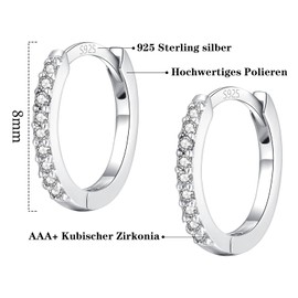Ecripe 925 Sterling Silver Hoop Earrings Women's Small Earrings Silver 925 with Cubic Zirconia, Hypoallergenic Silver Sleeping Hoop Earrings for Women Girls, Sterling Silver