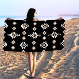 Gnmduw Western Aztec Beach Towel, Black Western Sand Beach Towels Gifts for Men Women Adults, Boho Southwestern Quick Dry Bath Pool Towels for Bathroom Swimming Pool, Aztec Bathroom Decor, 30x60 in