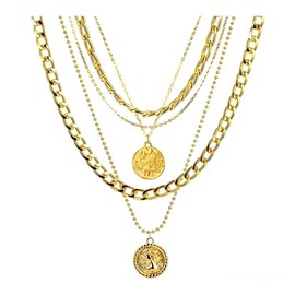 BOOZIQ Gold Pirate Necklaces for Women Multi Layered Punk Gold Statement Necklaces Hip Hop Portrait Cuban Link Chain Necklace Pirate Necklace 90s Gold Pirate Accessories (Style3)