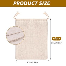 GIDWRIY 6 x fabric bags with drawstring, 20 x 30 cm, cotton bags, large fabric bags, unprinted, jute bags for painting, linen bag for filling, jute bag, linen bag storage
